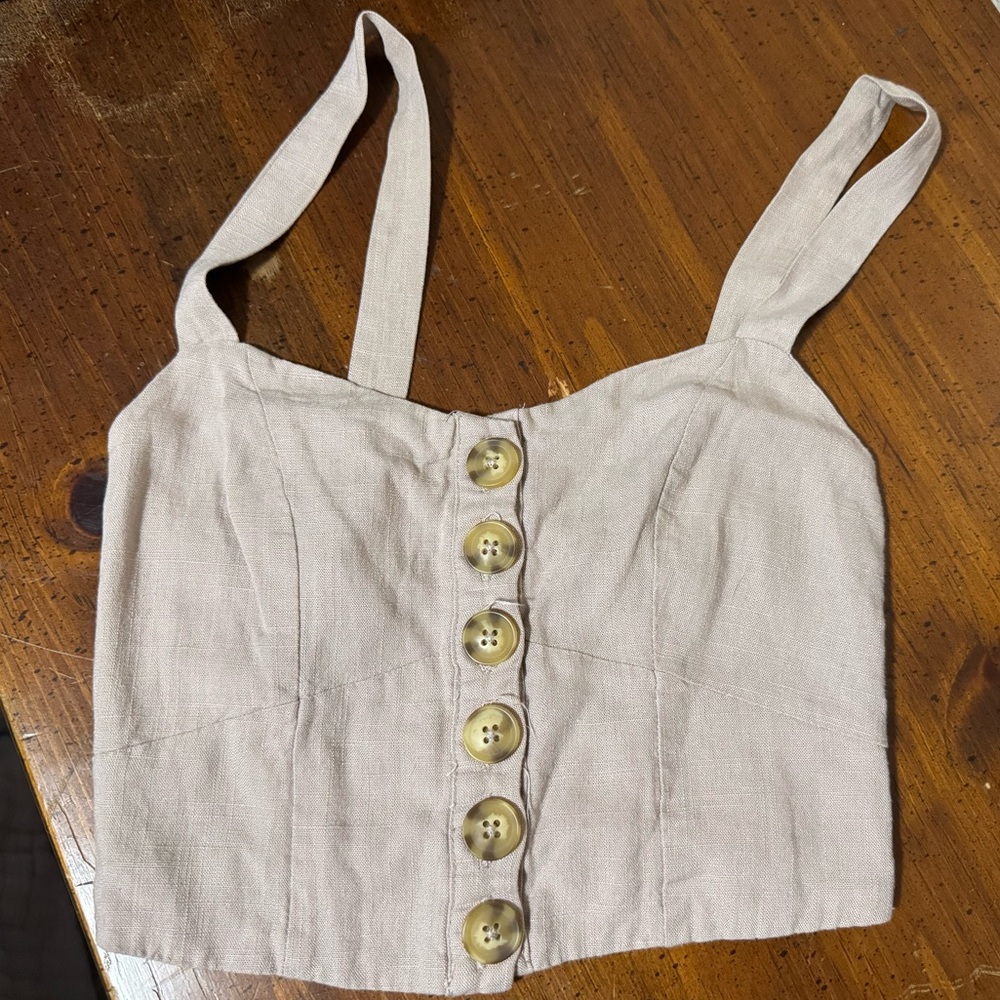 Cream Sleeveless button up Tank Top SUPER STRETCHY